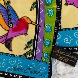 Laurel Burch Hummingbird 100% Silk Scarf in Pink and Blue